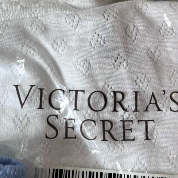 Victoria's Secret White and Blue Striped Cotton Pointelle Boy Shorts - Picture 2 of 3